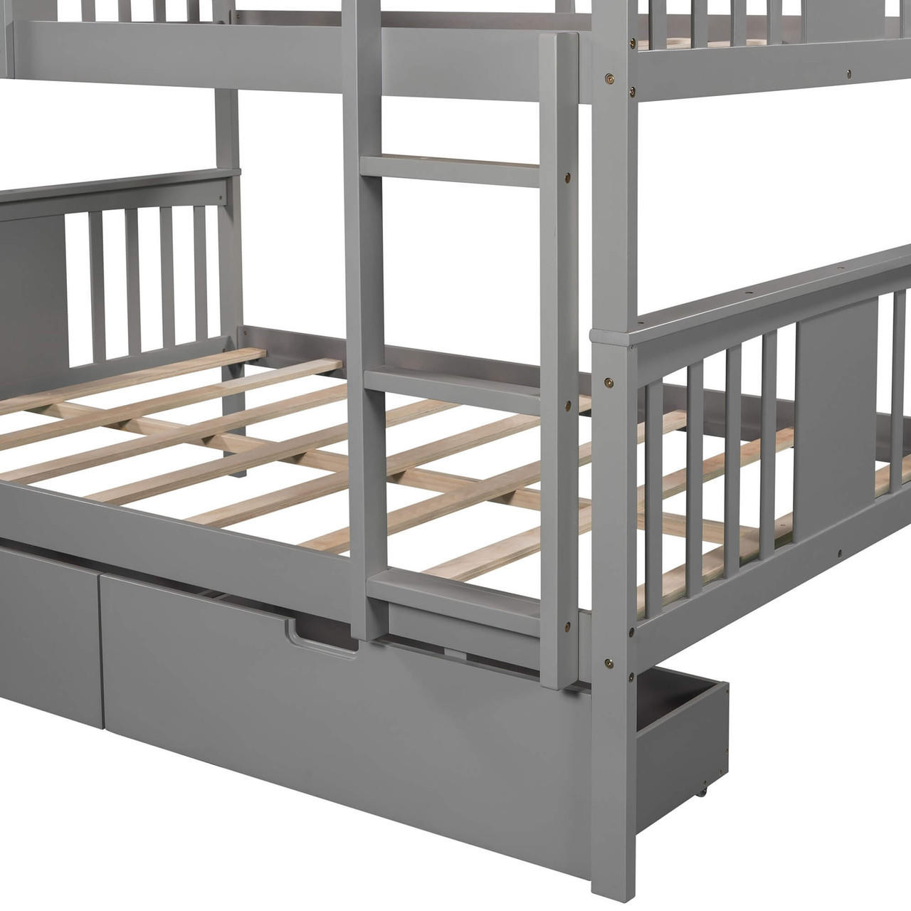 homeroots bed & bath Modern Gray Full Over Full Bunk Bed with Two Drawers 