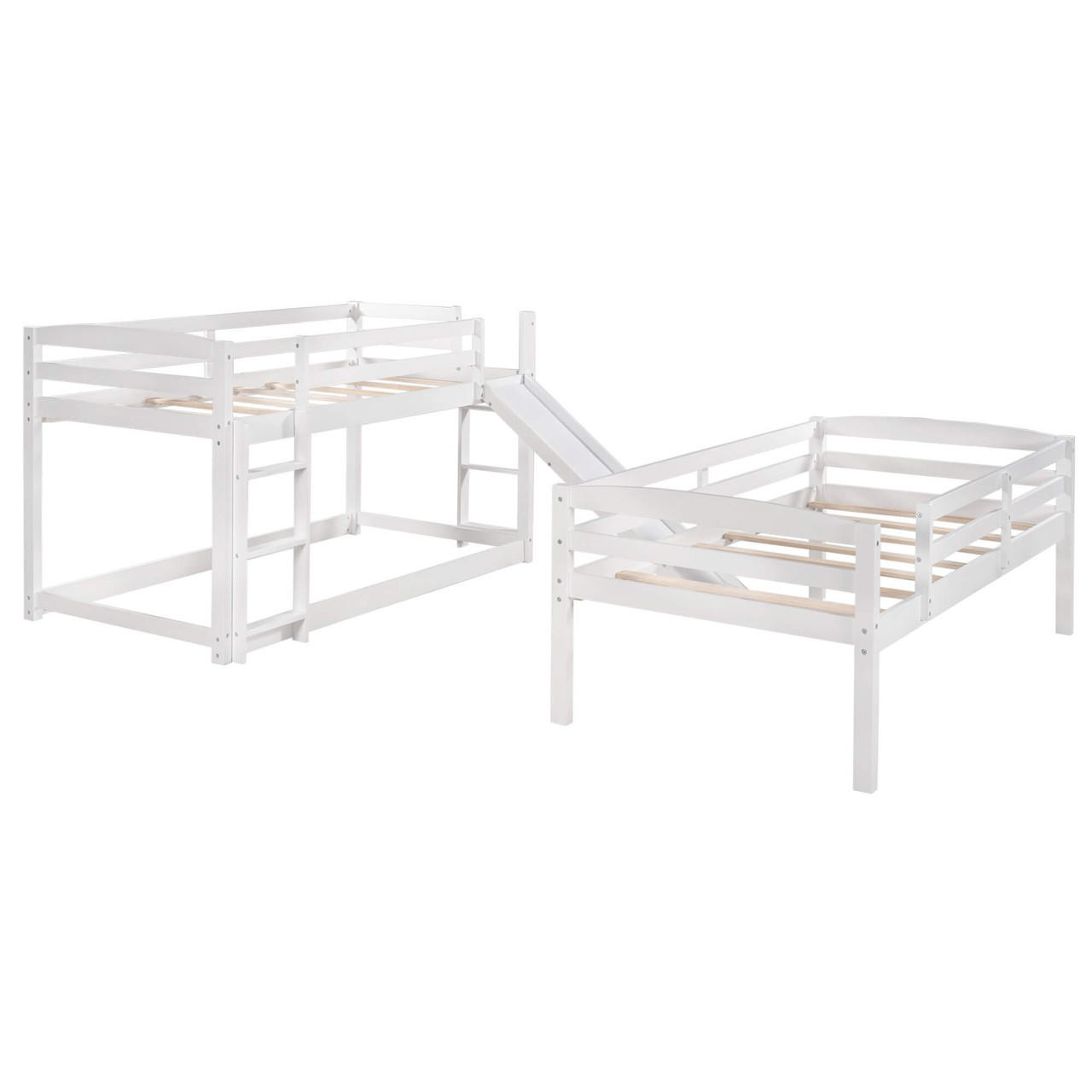 homeroots bed & bath White Triple Bunk Twin Sized Bed with Slide 