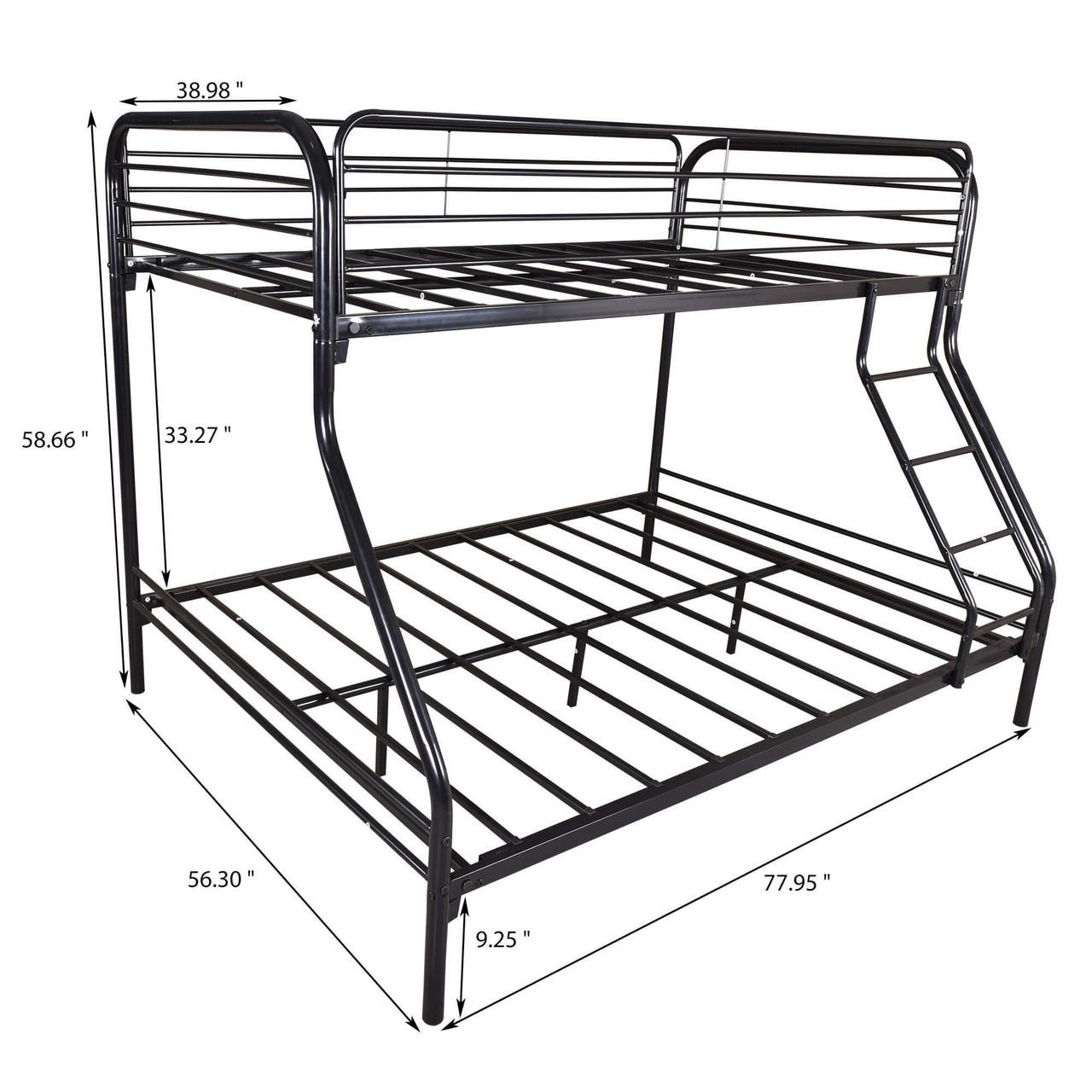 homeroots bed & bath Black Heavy Duty Twin Over Full Metal Bunk Bed 