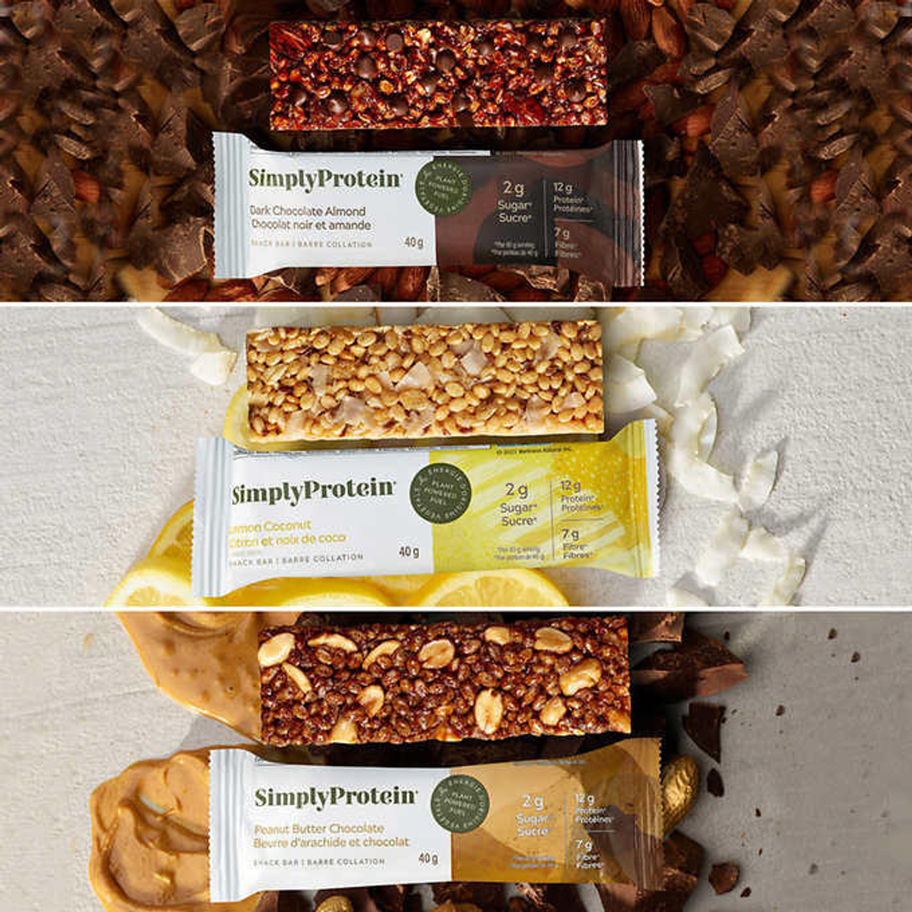 Simply Protein SimplyProtein Plant-Based Protein Bars Variety Pack - 15 Bars x 40g (6/Case) 