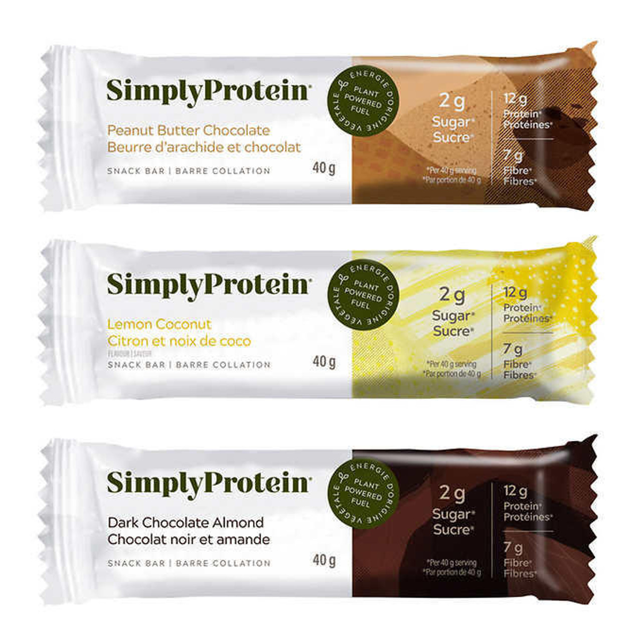 Simply Protein SimplyProtein Plant-Based Protein Bars Variety Pack - 15 Bars x 40g (6/Case) 
