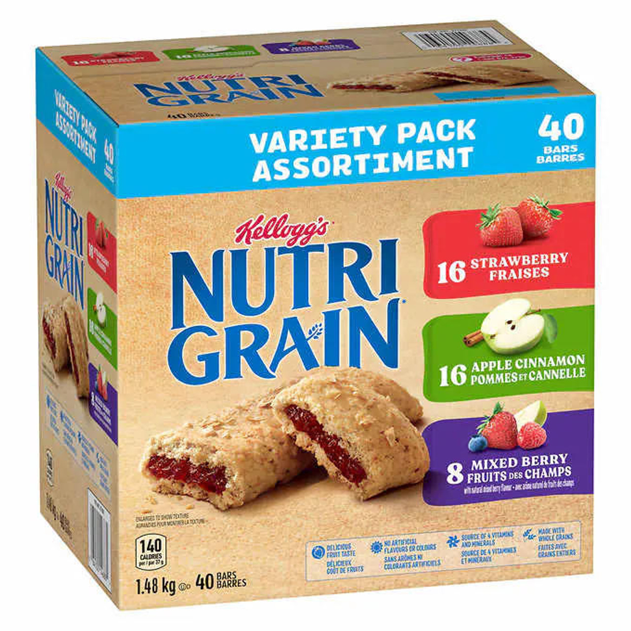  Kellogg's Nutri-Grain Bars Variety Pack - 40 Bars x 37g (6/Case) 