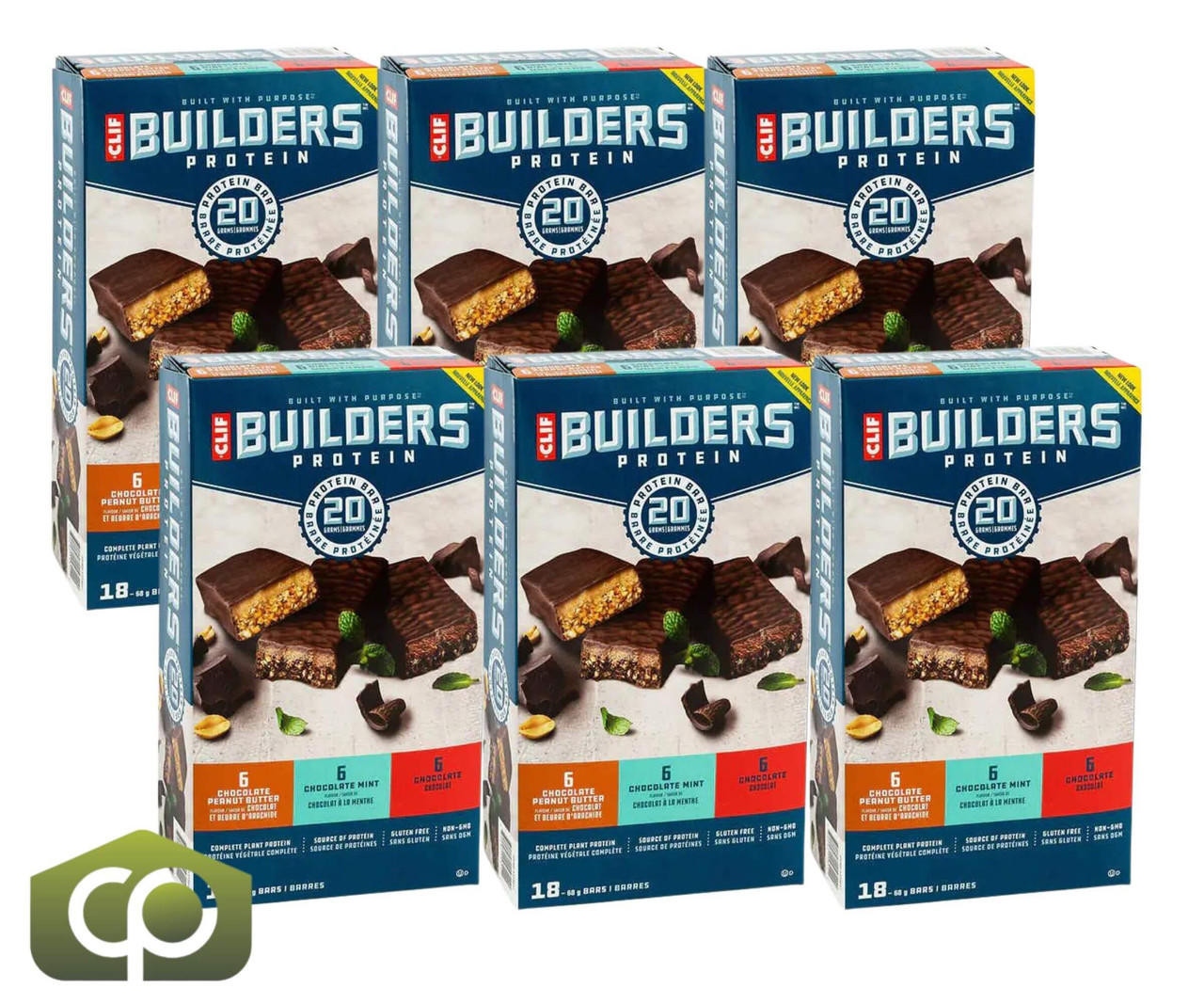  Clif Bar Builders Protein - 18 Bars x 68g (2.4 oz), Complete Plant Protein (6/Case) 