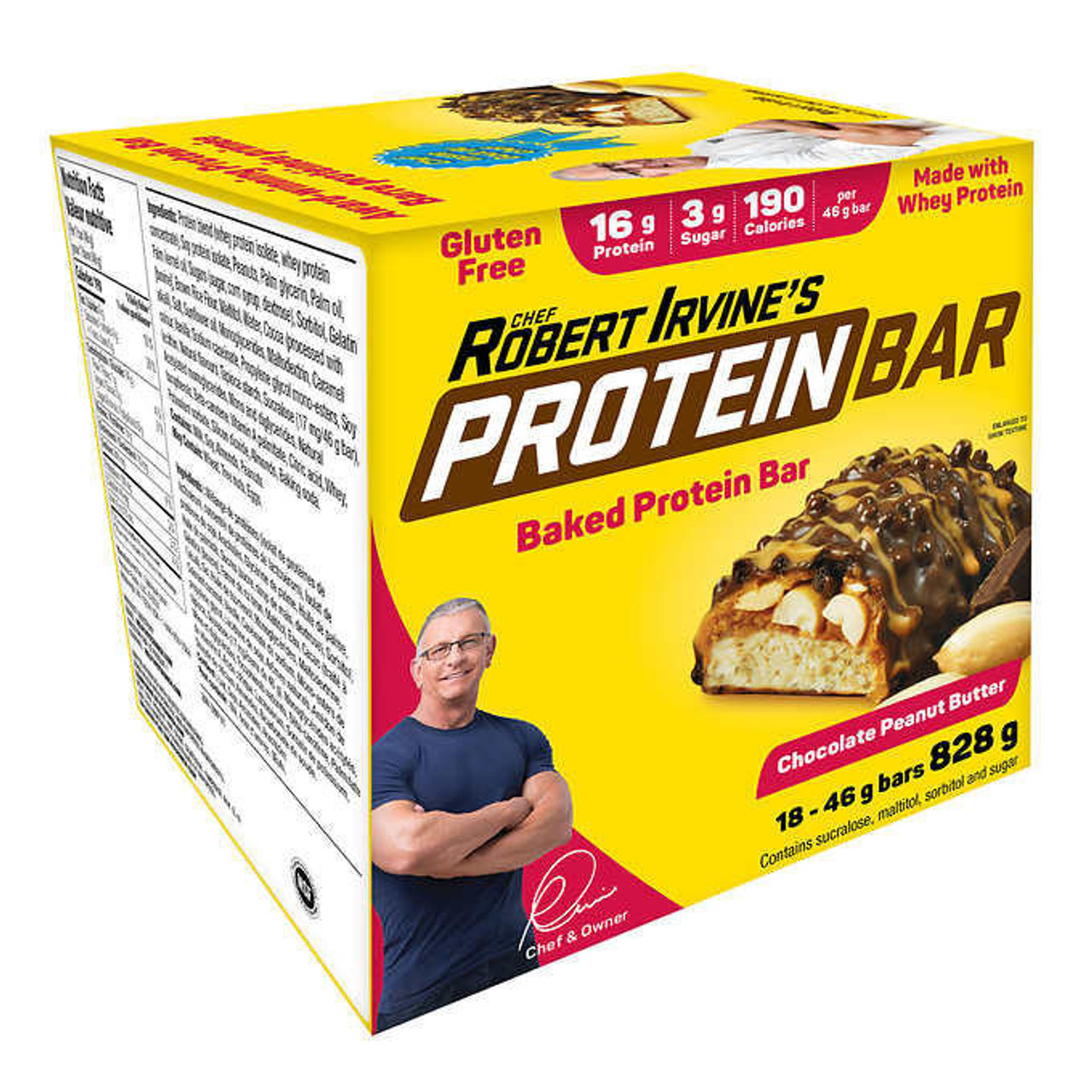  Chef Robert Irvine's Baked Protein Bars, Chocolate Peanut Butter 46g (6/Case) 