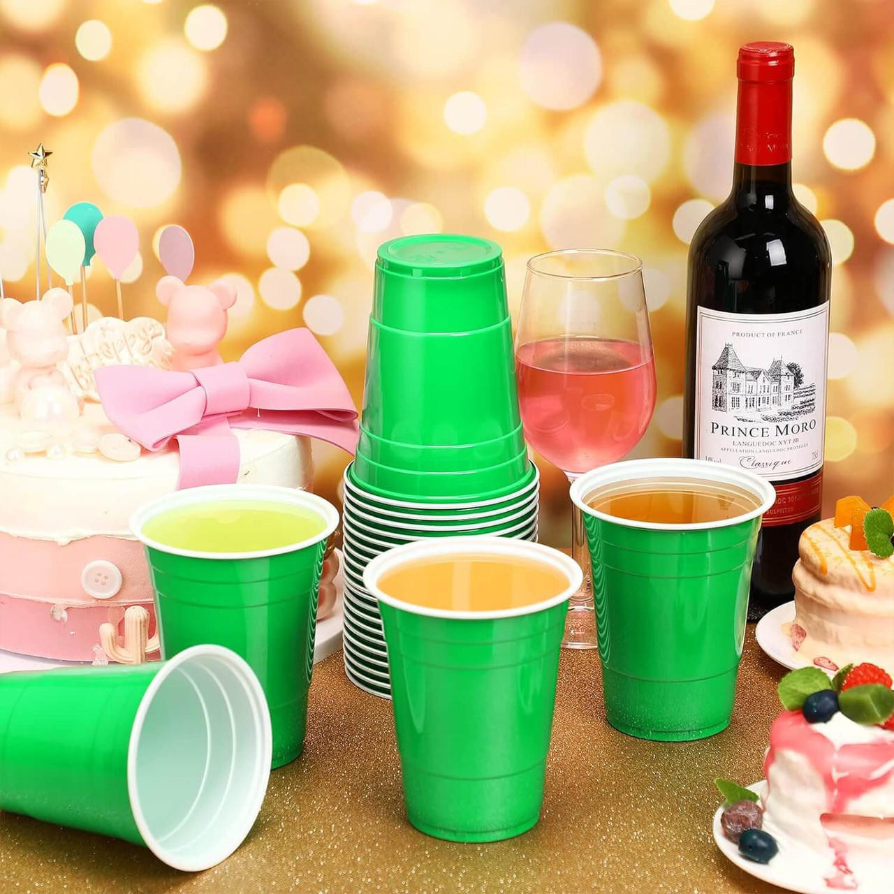 Chicken Pieces CP HOSPO Green Plastic Disposable Cups 16oz /473ml For St Patrick's Day - 1000/Case 