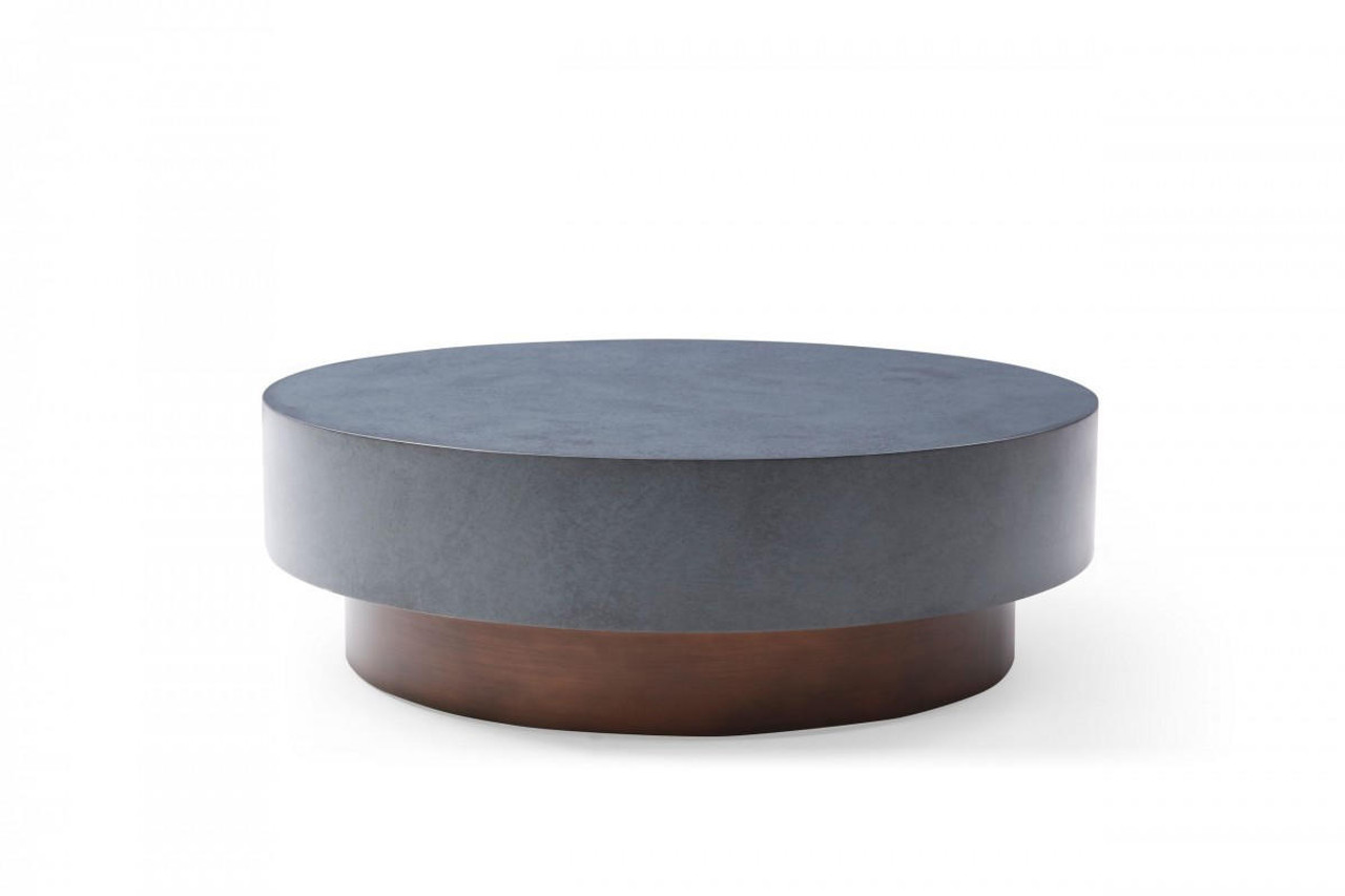 homeroots living room 48" Antique Copper And Grey Steel Round Coffee Table 