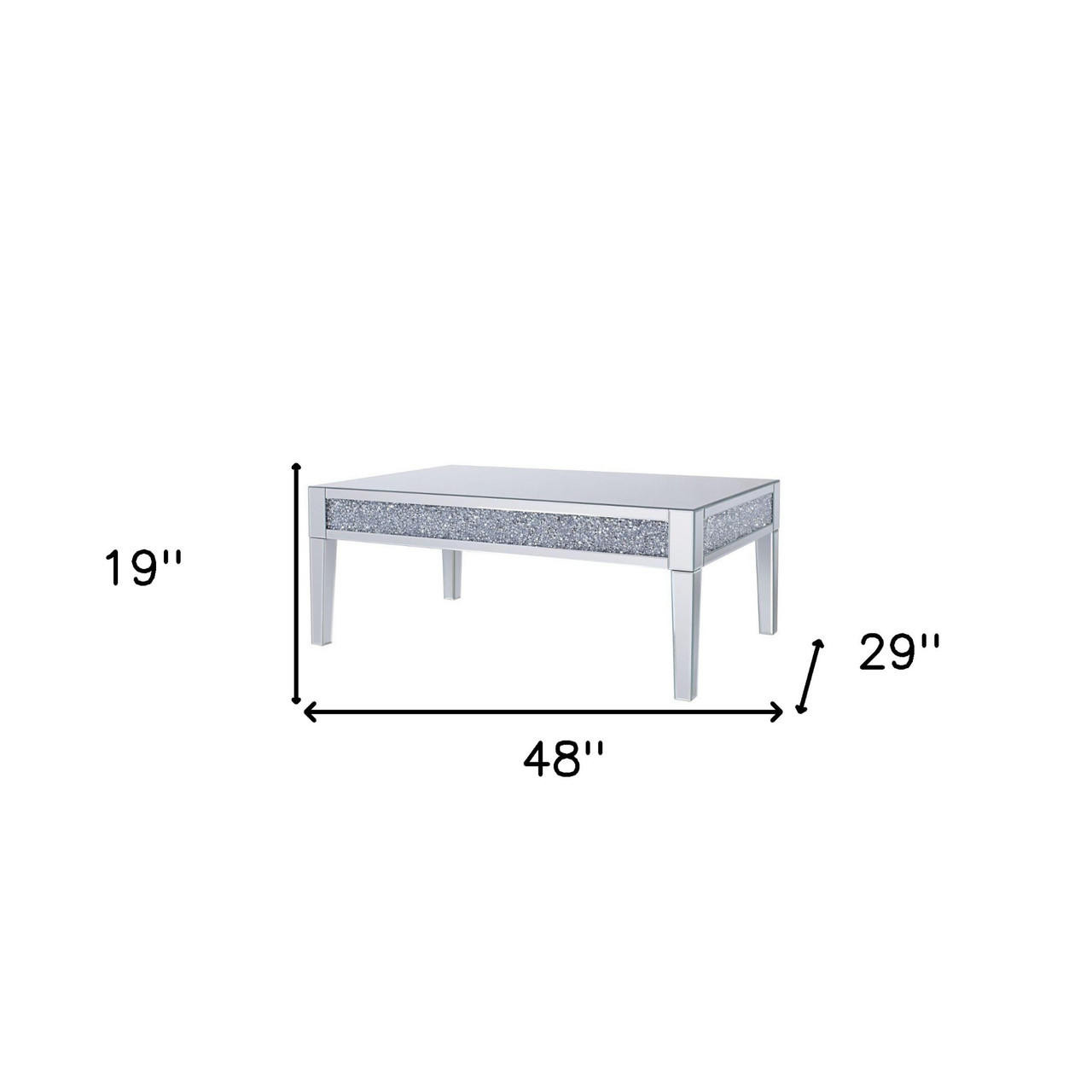 homeroots living room 48" Silver Mirrored Rectangular Mirrored Coffee Table 