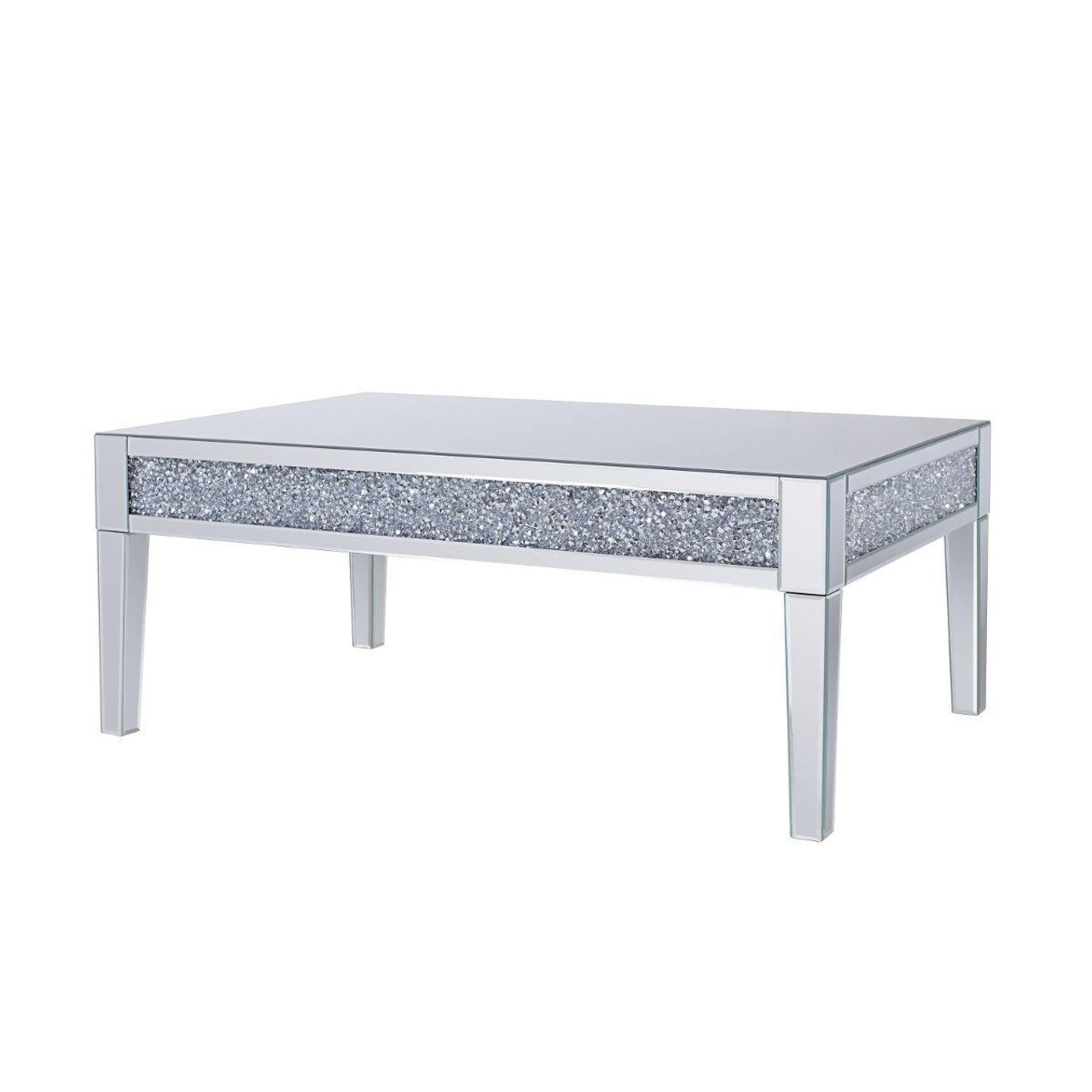 homeroots living room 48" Silver Mirrored Rectangular Mirrored Coffee Table 