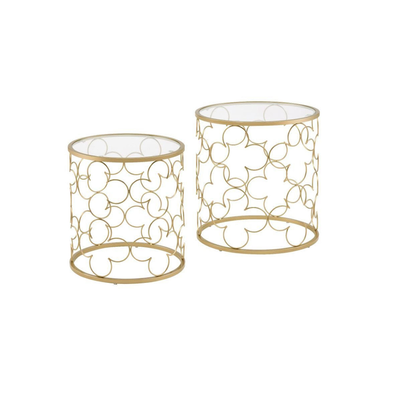 homeroots living room 20" Gold And Clear Glass Round Nested Coffee Tables 