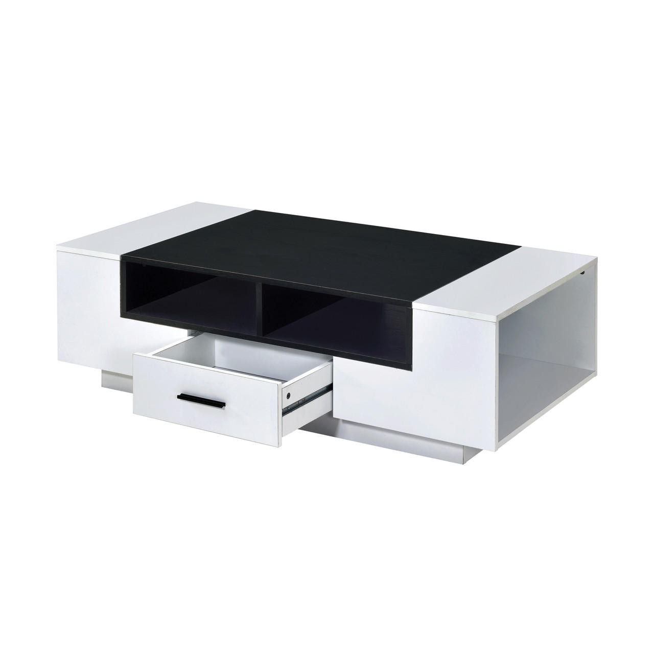 homeroots living room 47" White And Black Rectangular Coffee Table With Drawer And Three Shelves 