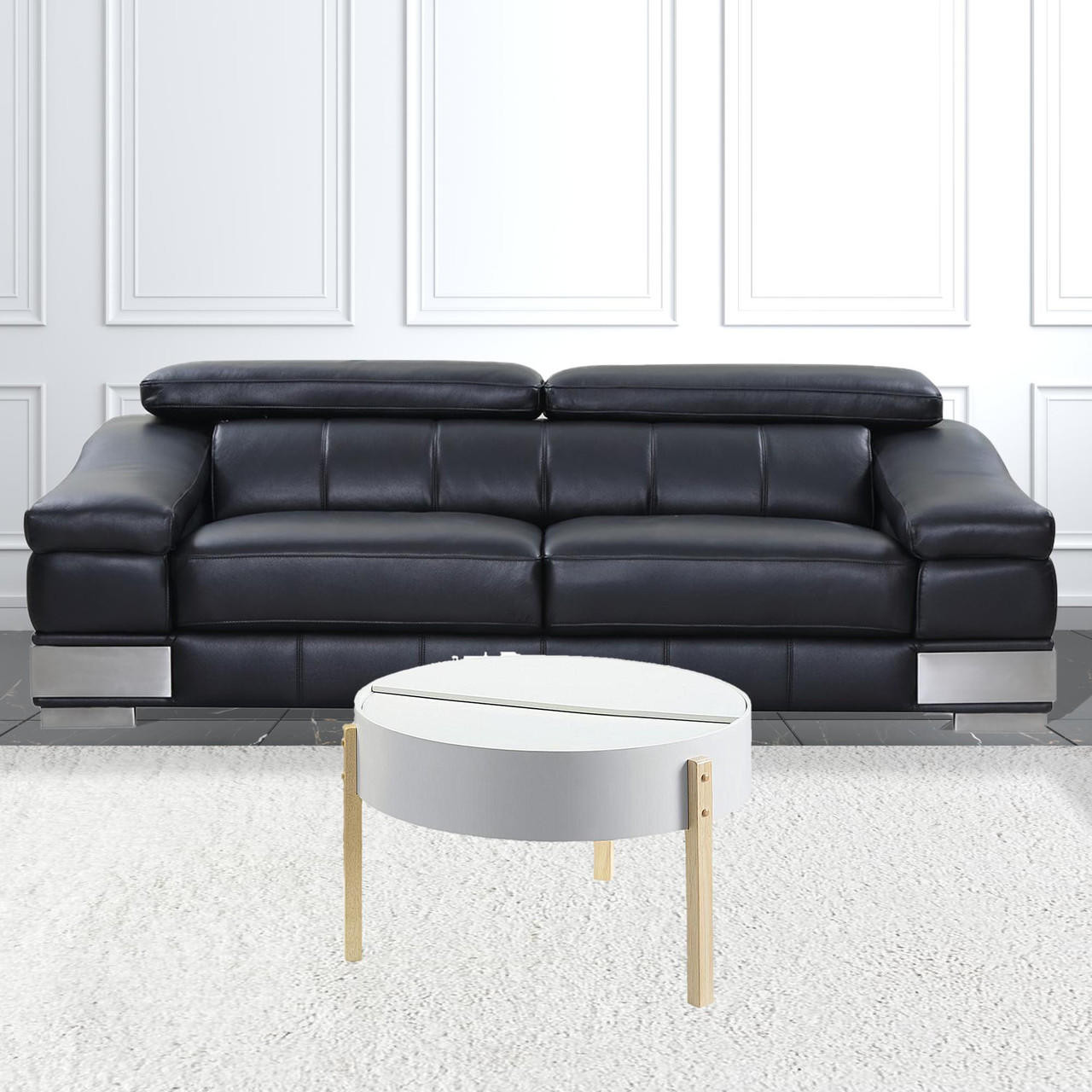 homeroots living room 32" Natural Brown And White Round Coffee Table 