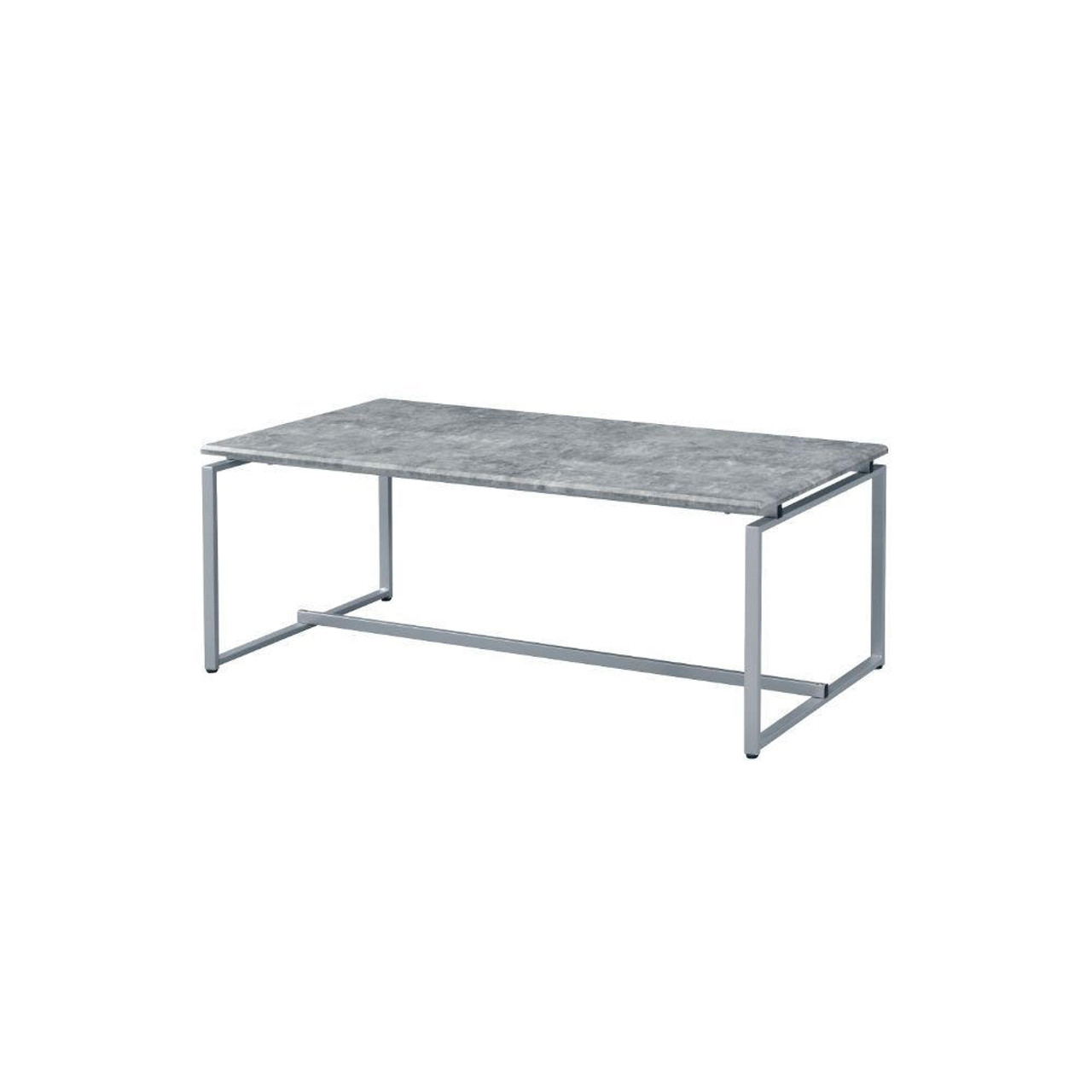 homeroots living room 47" Silver And Faux Concrete Pvc Veneer Rectangular Coffee Table 