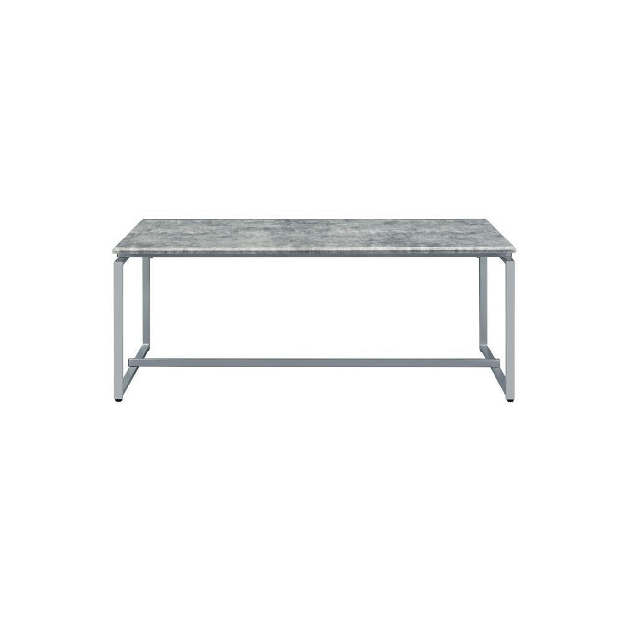 homeroots living room 47" Silver And Faux Concrete Pvc Veneer Rectangular Coffee Table 