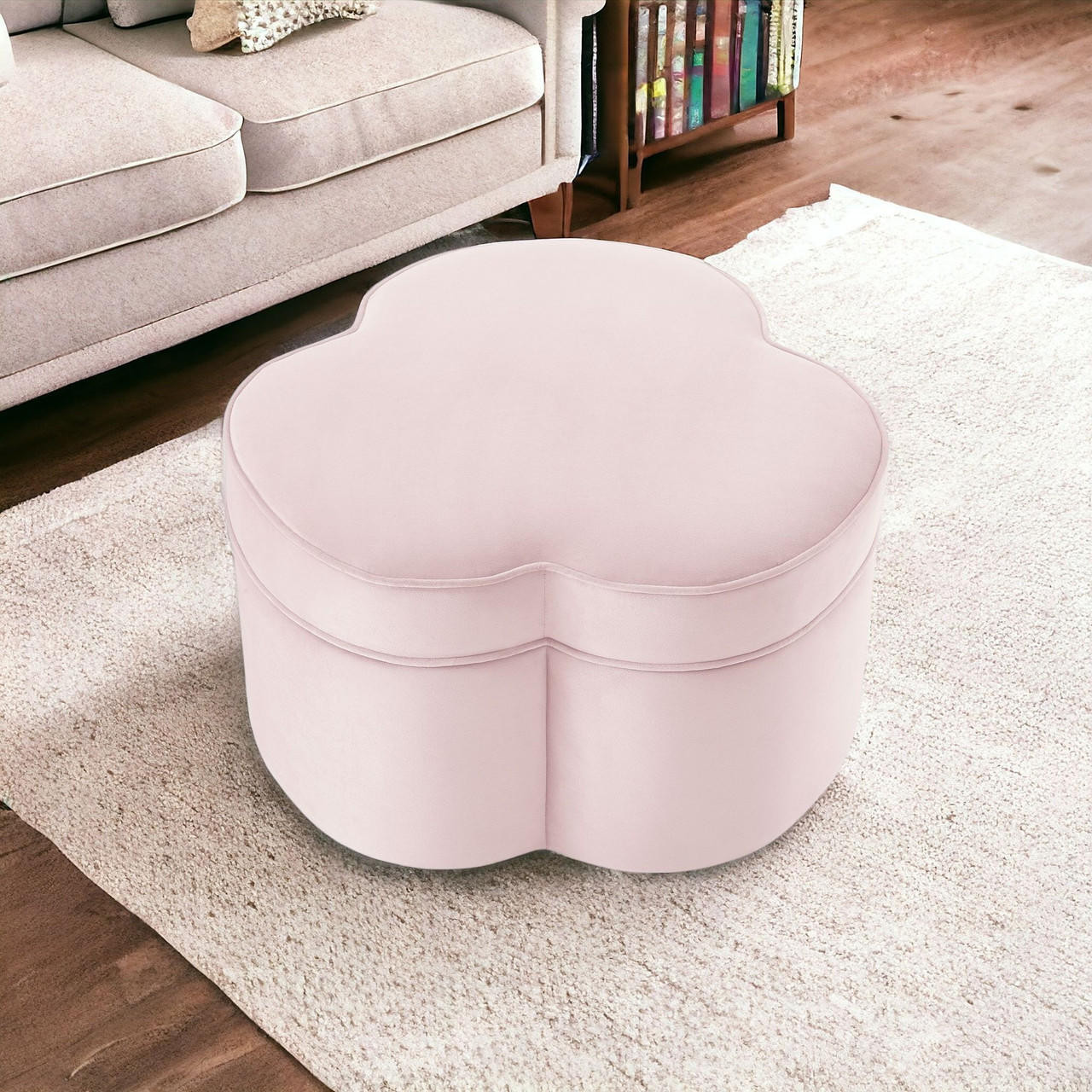 homeroots living room 28" Blush Velvet Specialty Cocktail Ottoman 