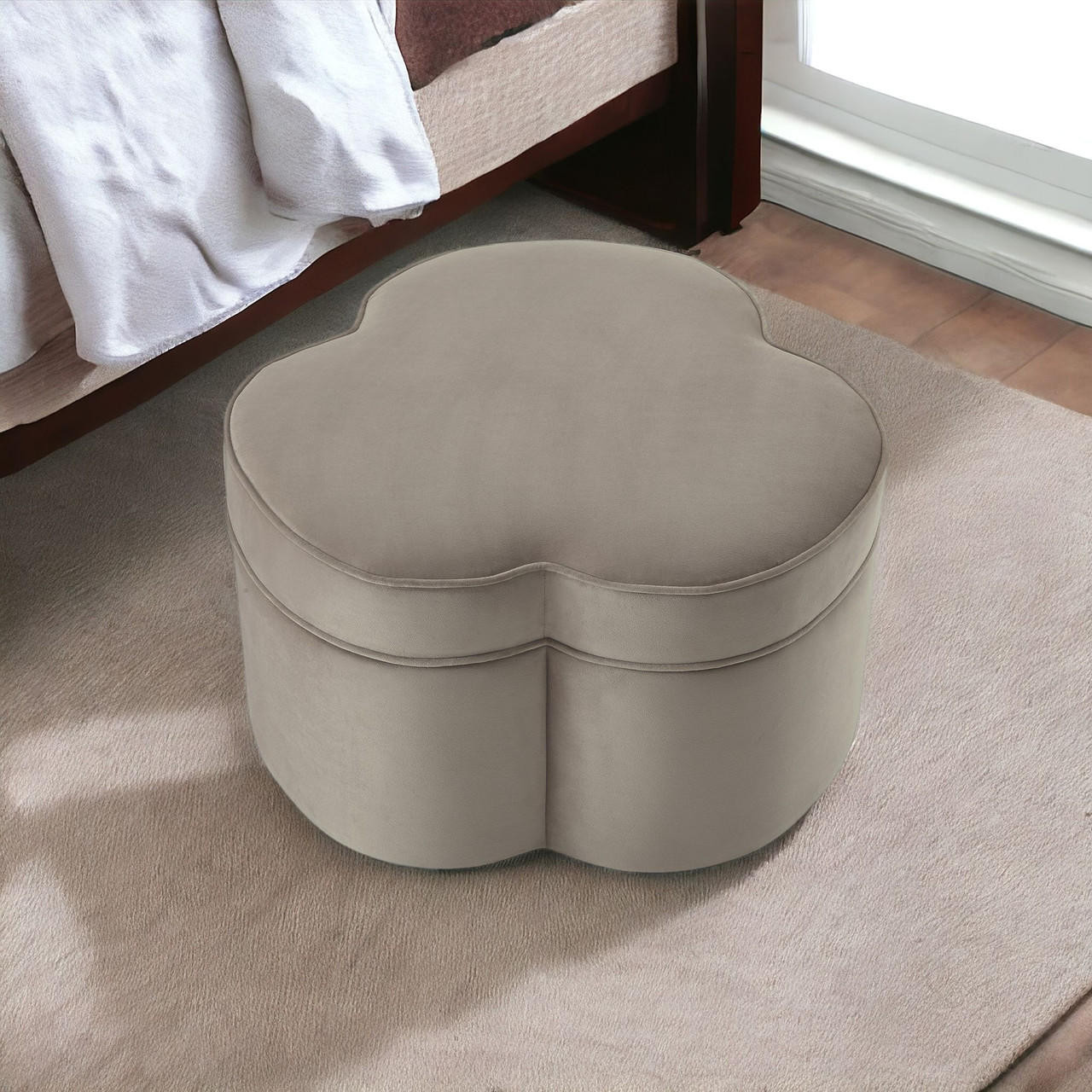 homeroots living room 28" Taupe Velvet Specialty Cocktail Ottoman 