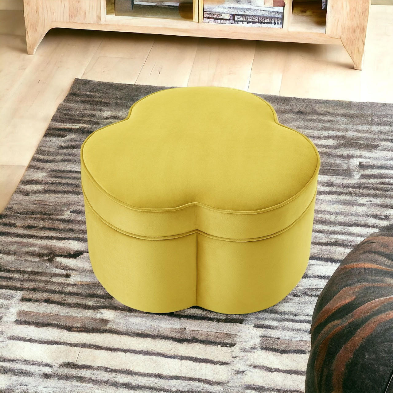 homeroots living room 28" Yellow Velvet Specialty Cocktail Ottoman 