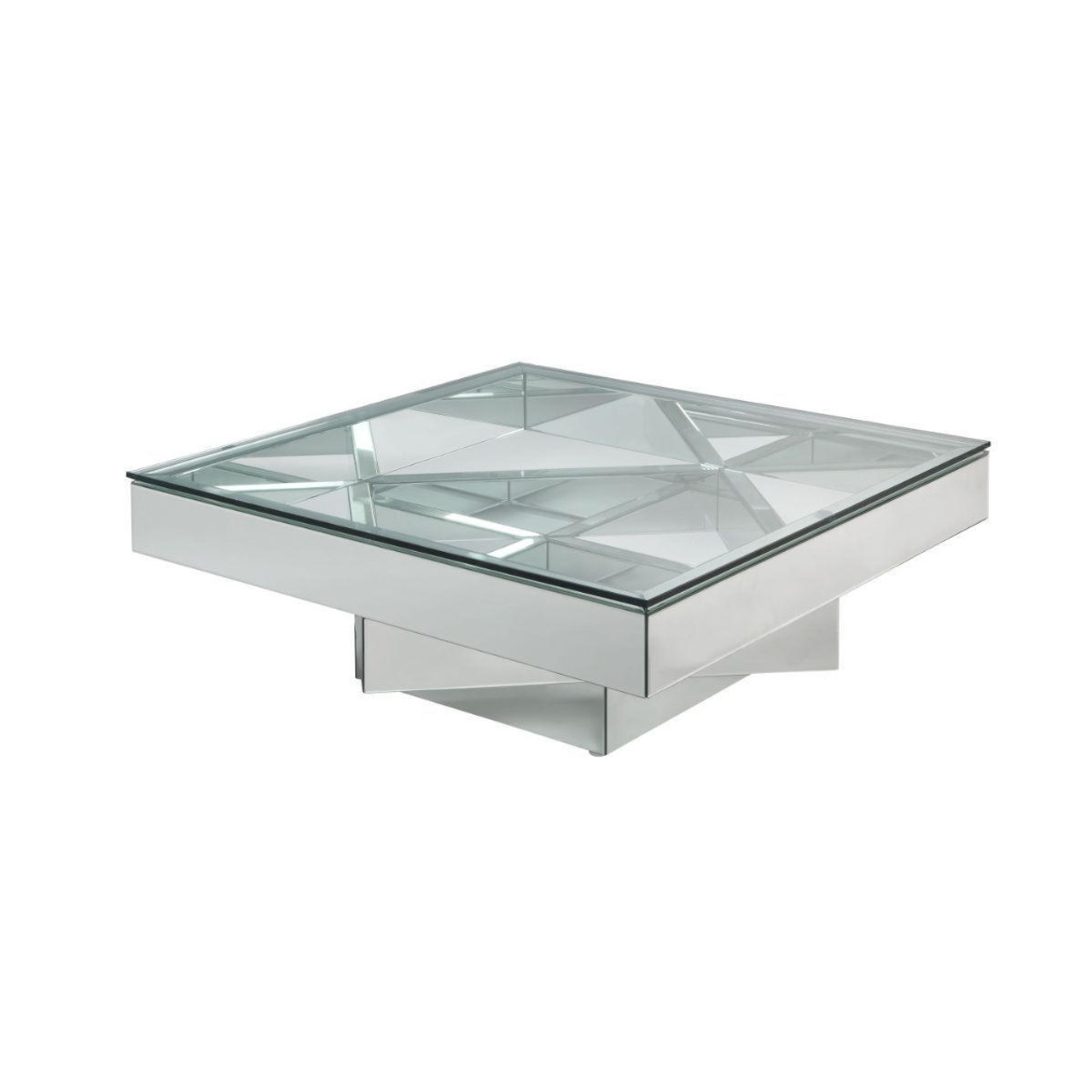 homeroots living room 40" Silver And Clear Glass Rectangular Mirrored Coffee Table 