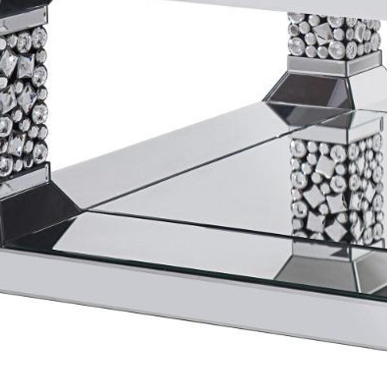 homeroots living room 40" Silver Mirrored Square Mirrored Coffee Table 