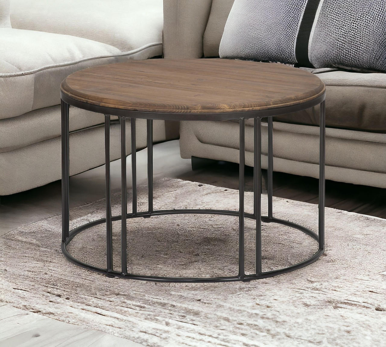homeroots living room 28" Solid Wood Round Distressed Coffee Table 