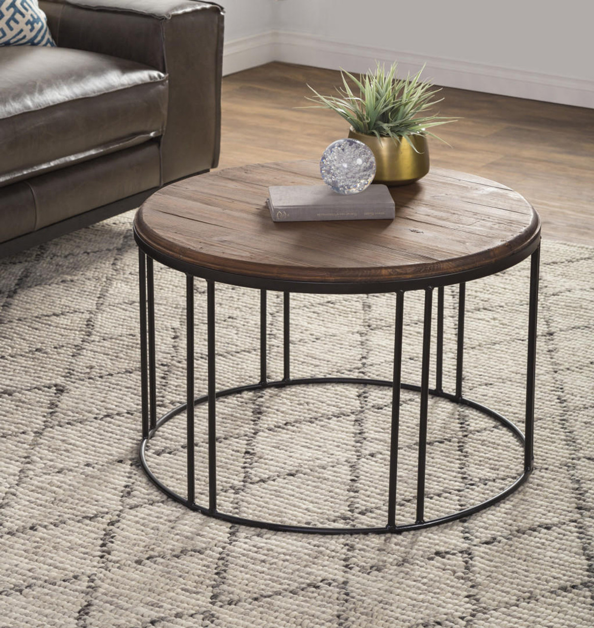 homeroots living room 28" Solid Wood Round Distressed Coffee Table 