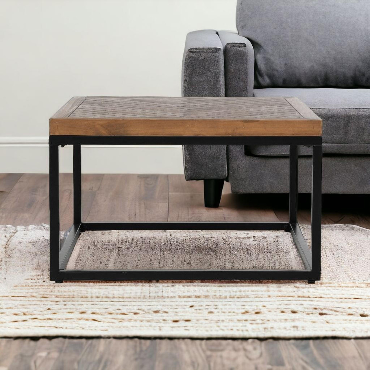 homeroots living room 30" Black And Brown Solid Wood Square Distressed Coffee Table 