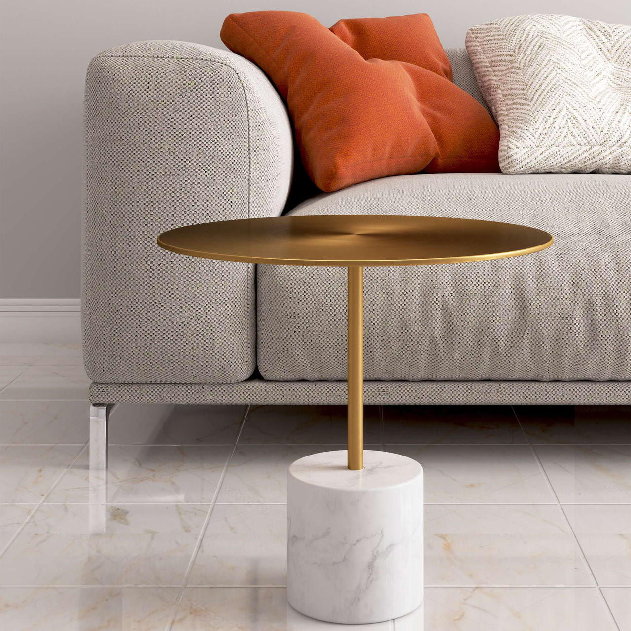 homeroots living room 17" White And Gold Steel Round Coffee Table 