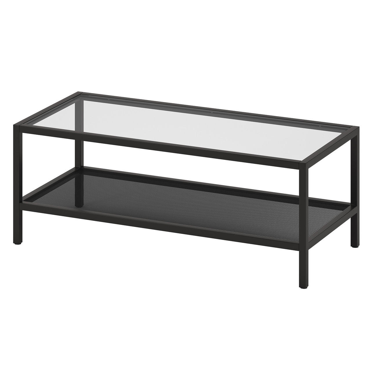 homeroots living room 45" Black Glass Rectangular Coffee Table With Shelf 