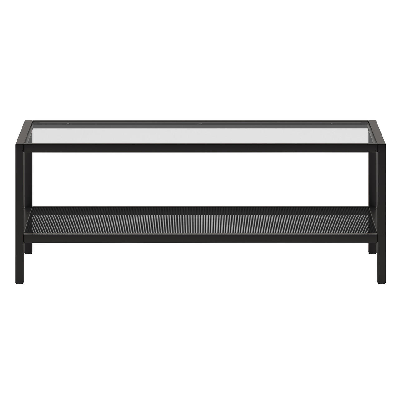 homeroots living room 45" Black Glass Rectangular Coffee Table With Shelf 