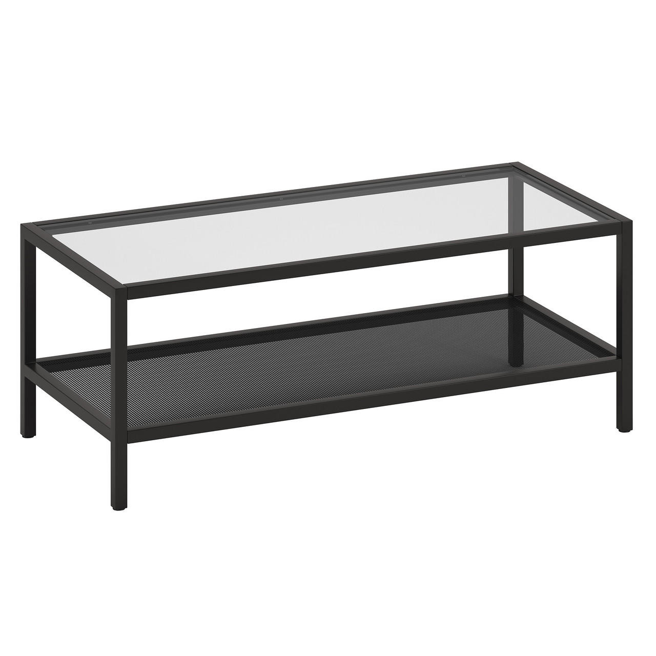 homeroots living room 45" Black Glass Rectangular Coffee Table With Shelf 