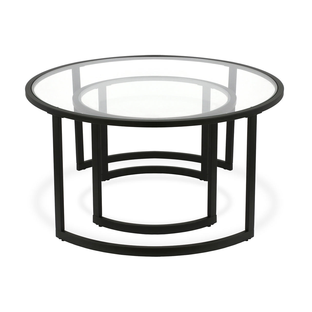 homeroots living room Set Of Two 36" Black Glass Round Nested Coffee Tables 