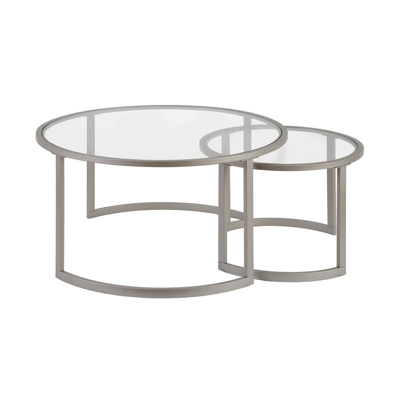 homeroots living room Set Of Two 36" Nickel and Glass Round Nested Coffee Tables 