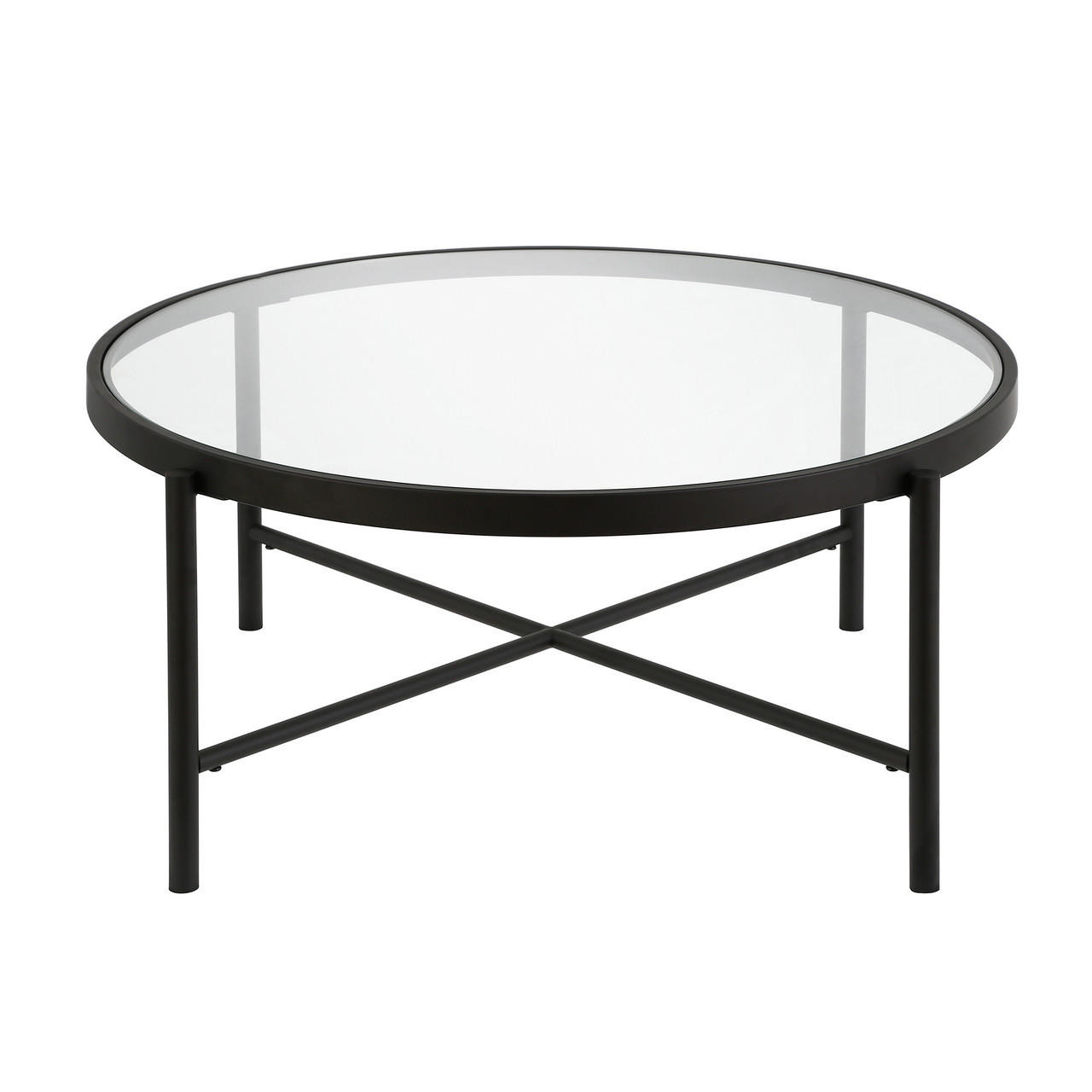 homeroots living room 36" Black and Glass Round Coffee Table 