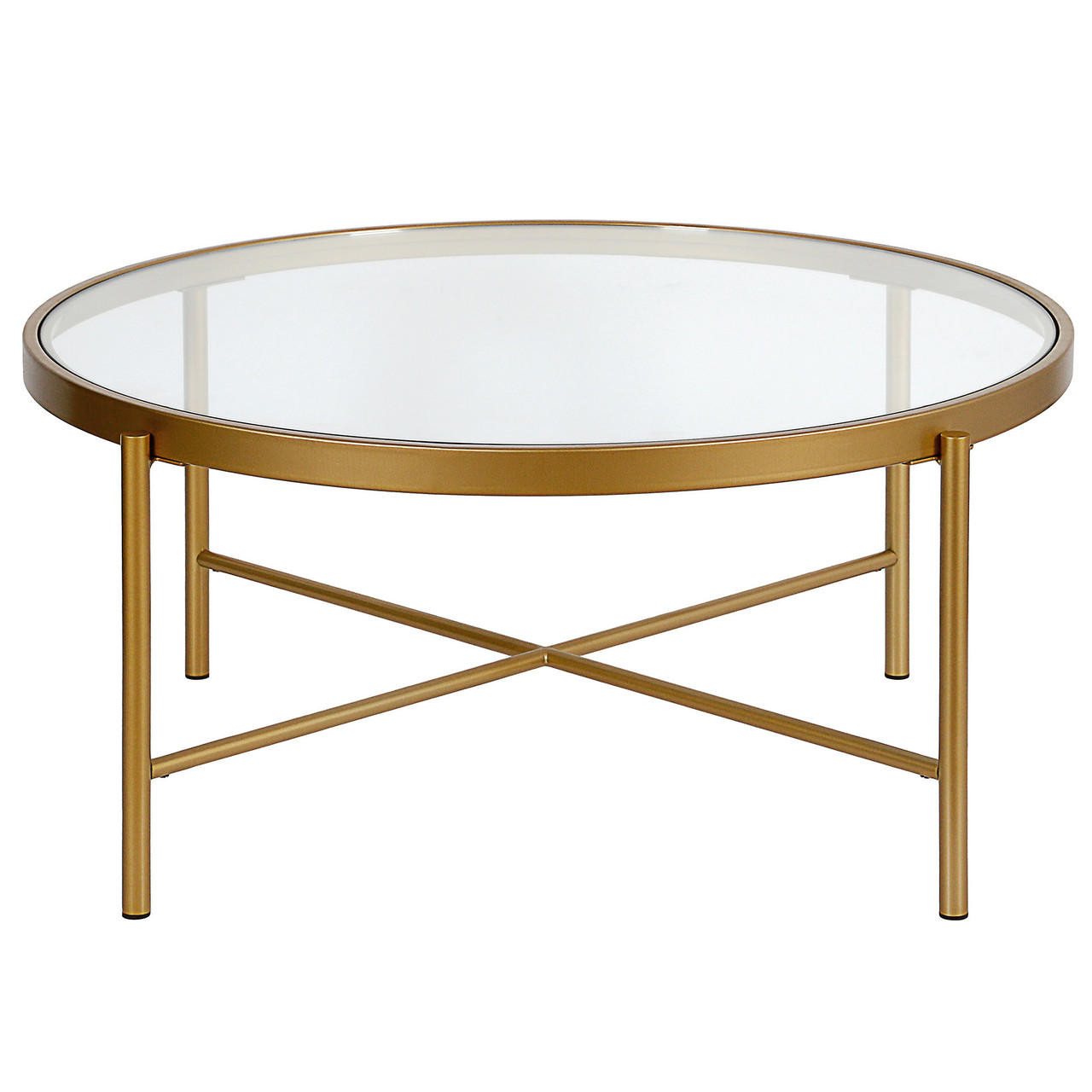 homeroots living room 36" Gold and Glass Round Coffee Table 