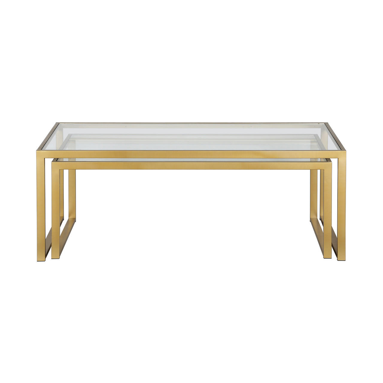 homeroots living room Set Of Two 46" Gold Glass Rectangular Nested Coffee Tables 