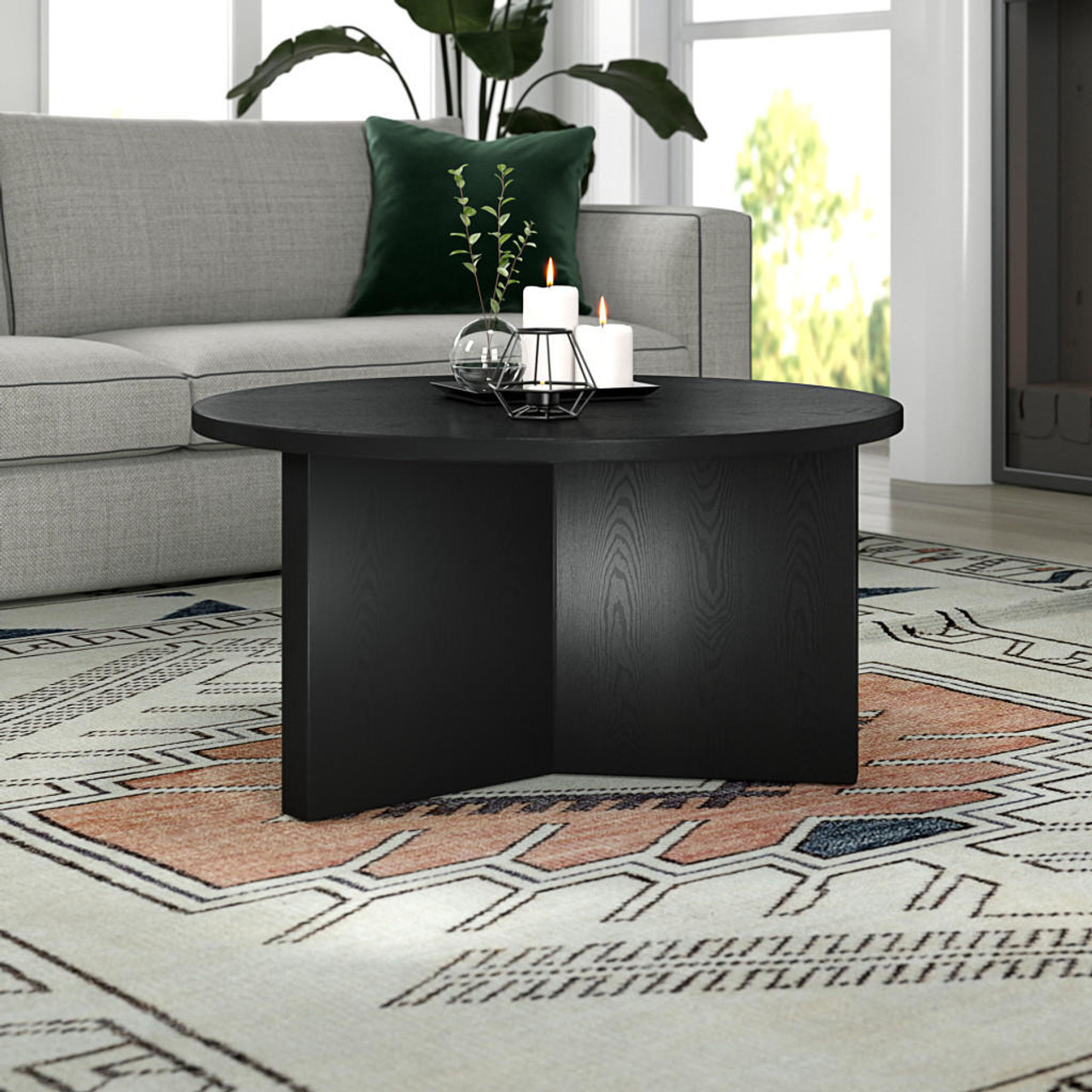 homeroots living room 32" Black Grain Round Coffee Table 