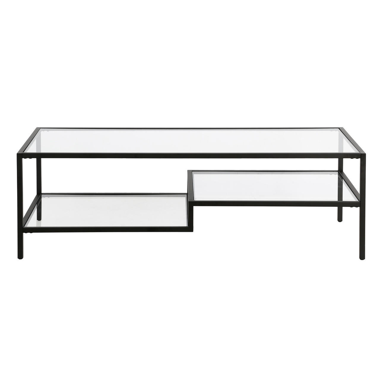 homeroots living room 54" Black and Glass Rectangular Coffee Table With Two Shelves 