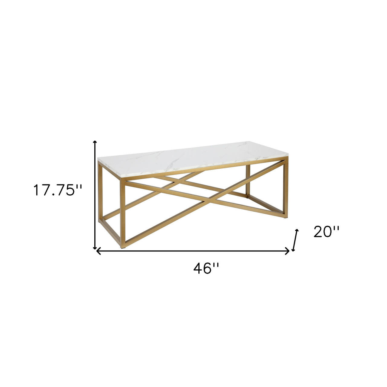 homeroots living room 46" Gold and White Faux Marble Rectangular Coffee Table 