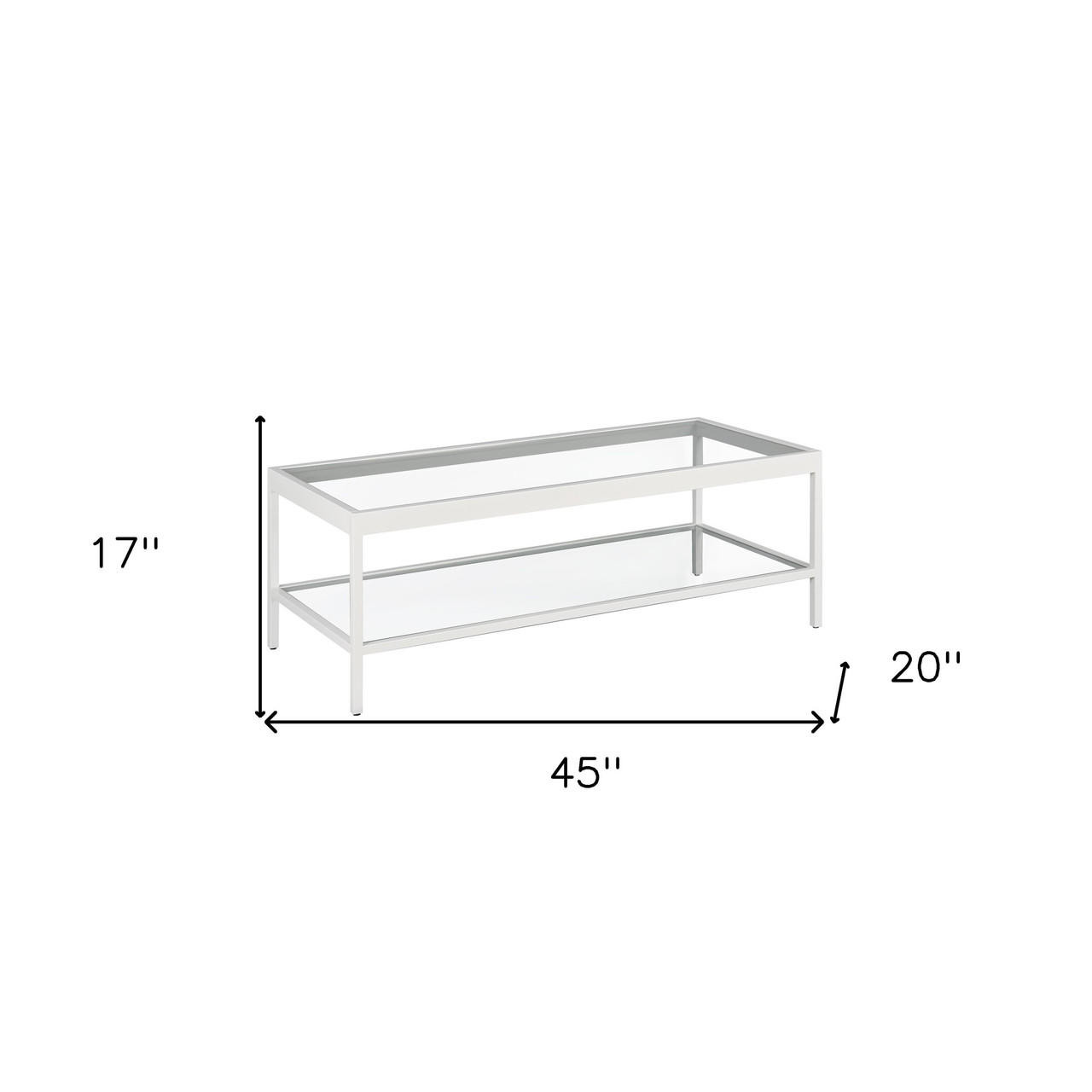 homeroots living room 45" White and Glass Rectangular Coffee Table With Shelf 