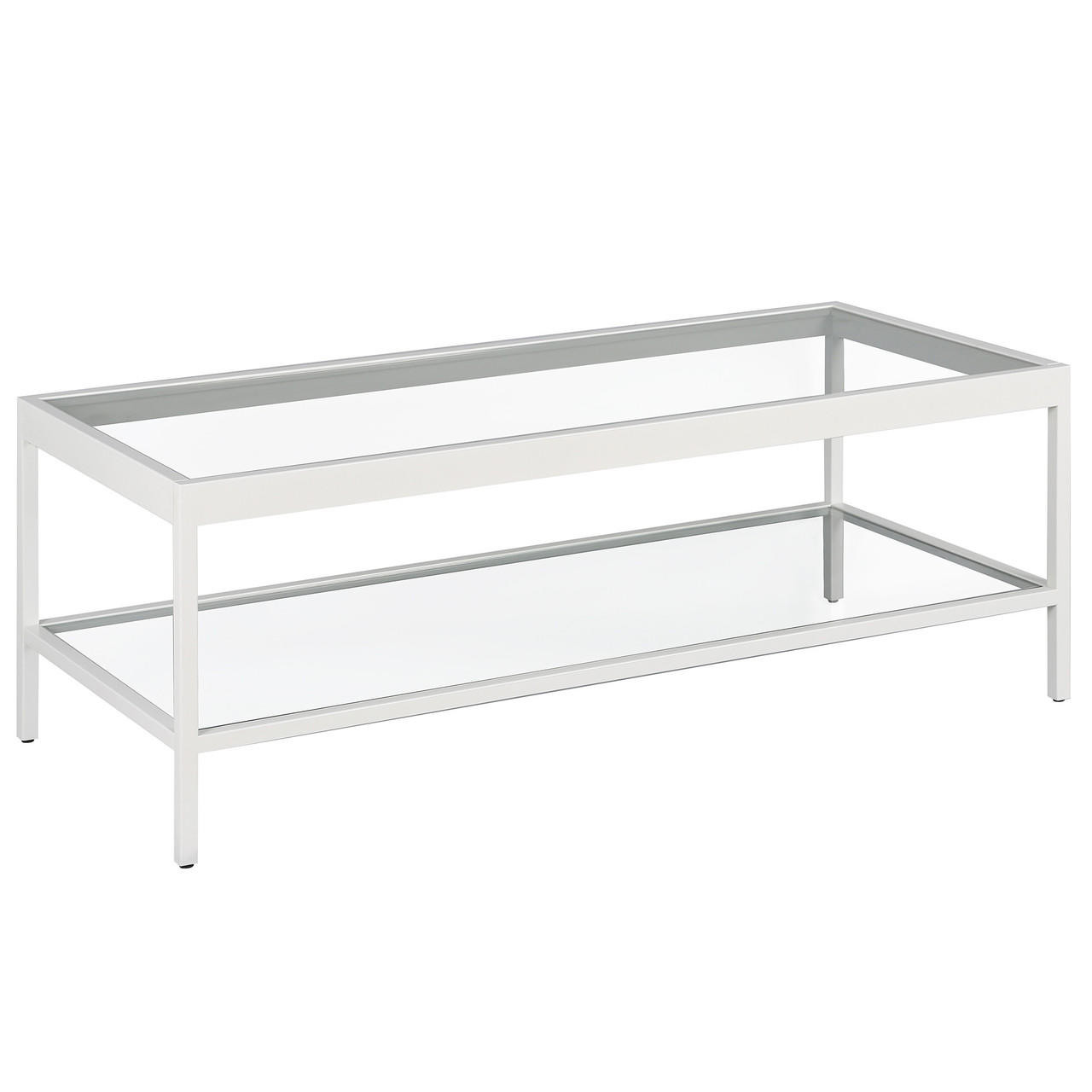 homeroots living room 45" White and Glass Rectangular Coffee Table With Shelf 