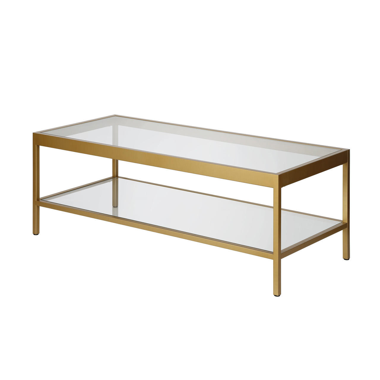 homeroots living room 45" Gold and Glass Rectangular Coffee Table With Shelf 