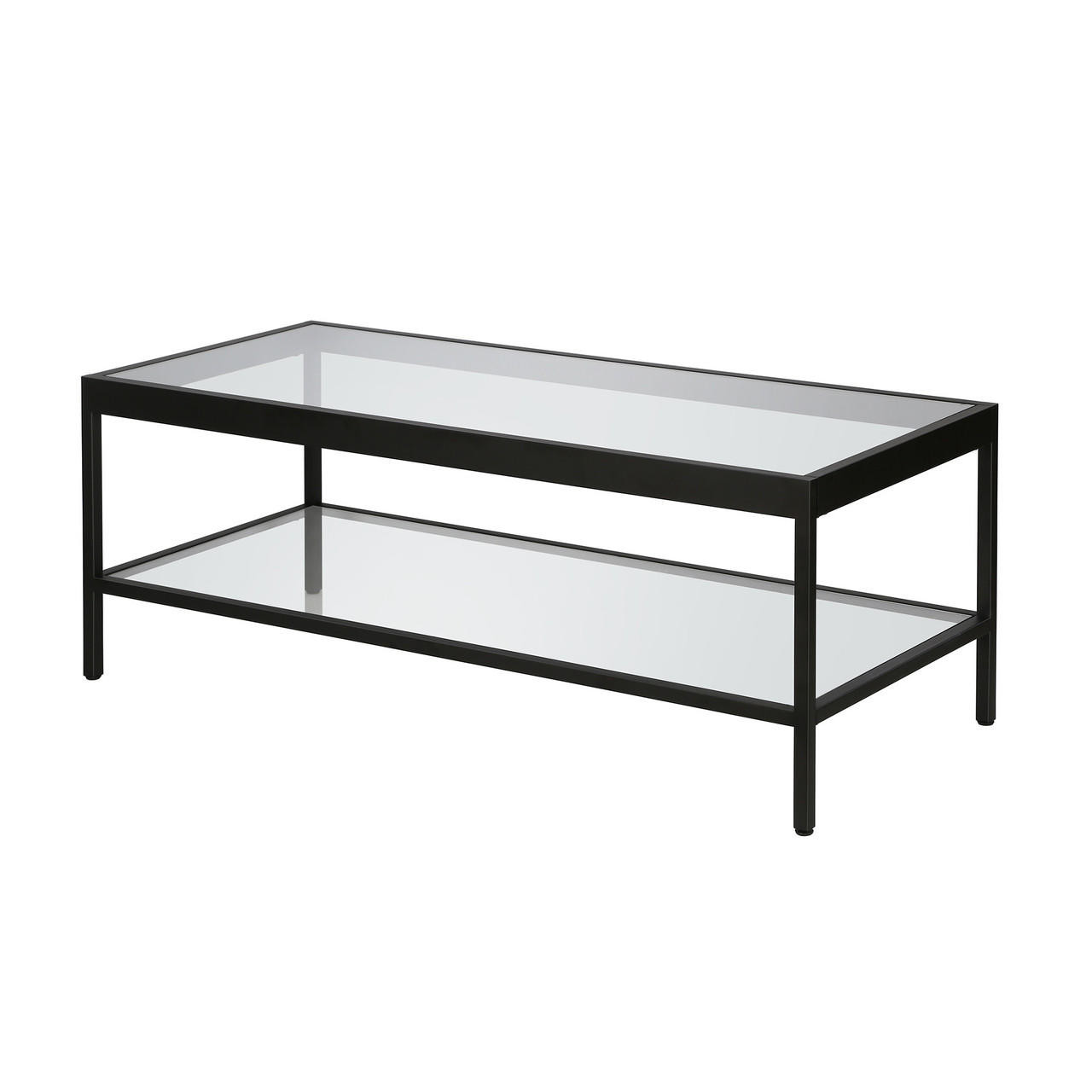 homeroots living room 45" Black and Glass Rectangular Coffee Table With Shelf 
