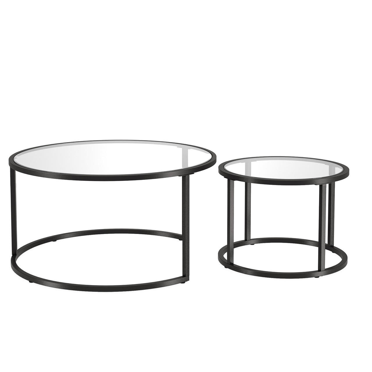 homeroots living room Set Of Two 35" Black Glass Round Nested Coffee Tables 