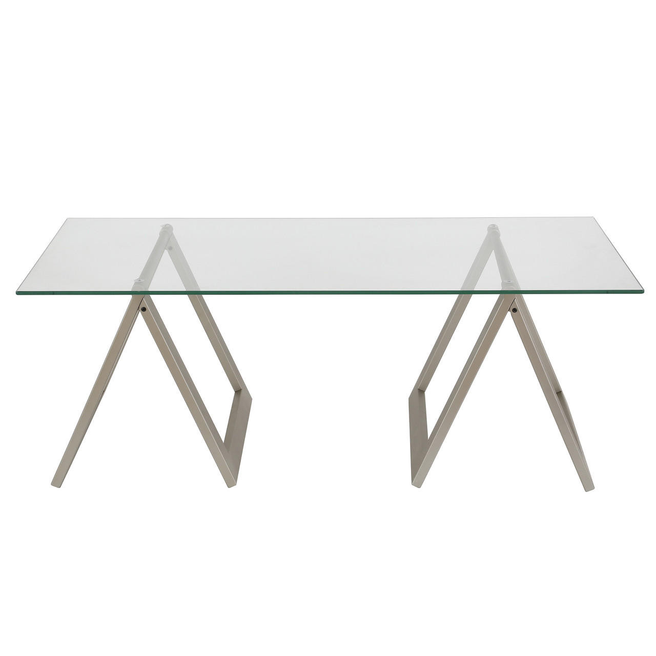 homeroots living room 46" Silver and Glass Rectangular Sawhorse Coffee Table 