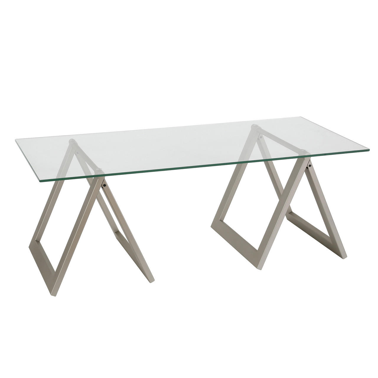 homeroots living room 46" Silver and Glass Rectangular Sawhorse Coffee Table 