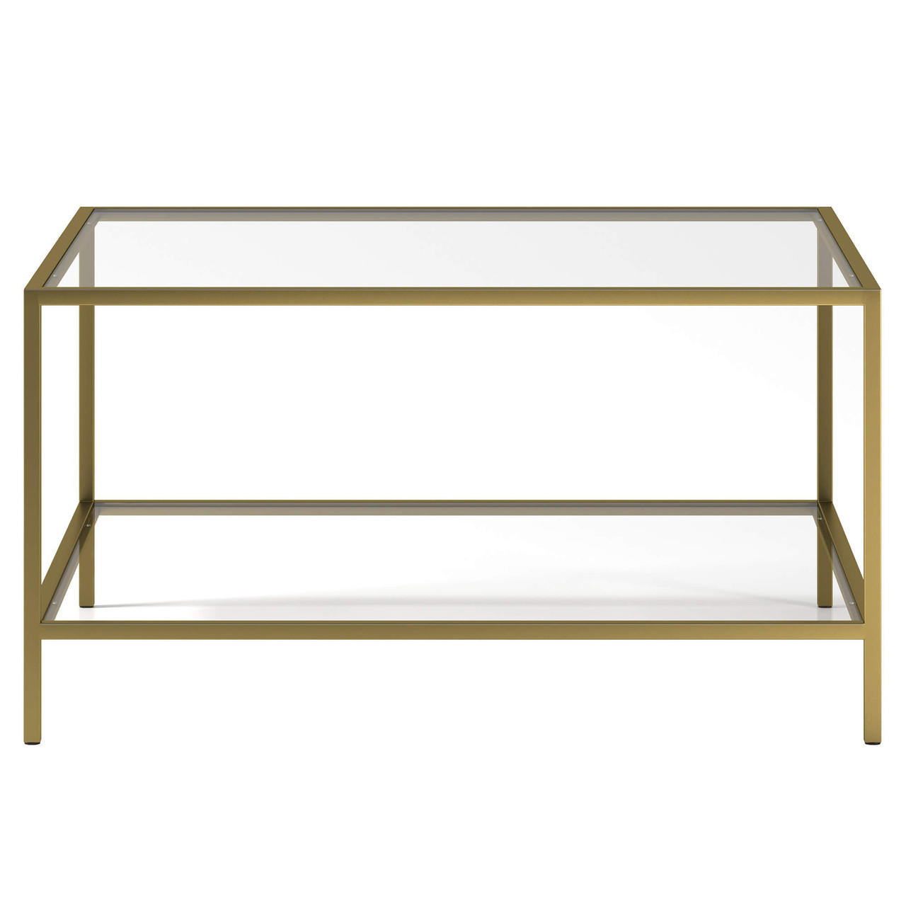 homeroots living room 32" Gold and Glass Square Coffee Table With Shelf 