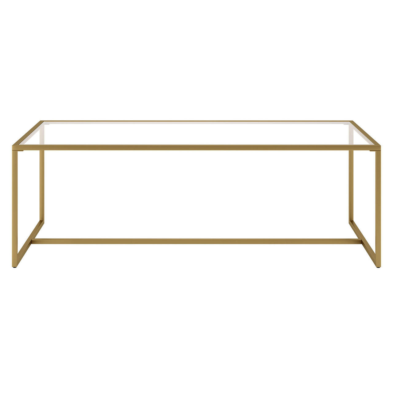 homeroots living room 47" Gold Glass Rectangular Sled Base Coffee Table 