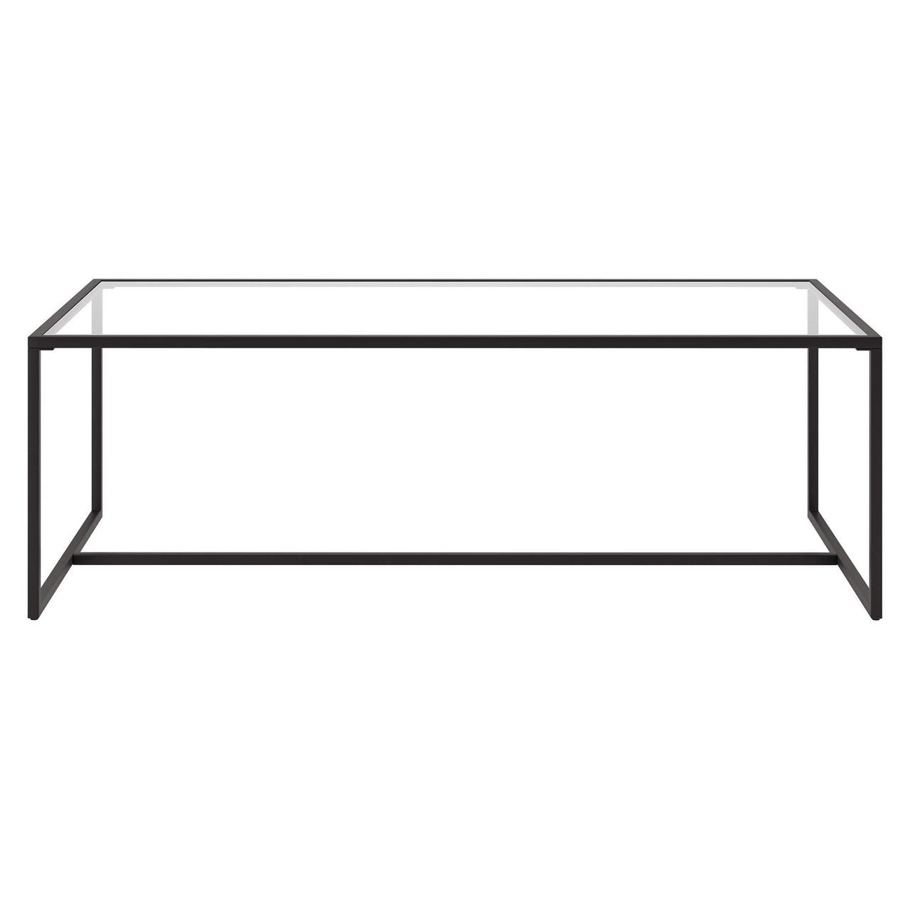 homeroots living room 47" Black and Glass Rectangular Sled Base Coffee Table 