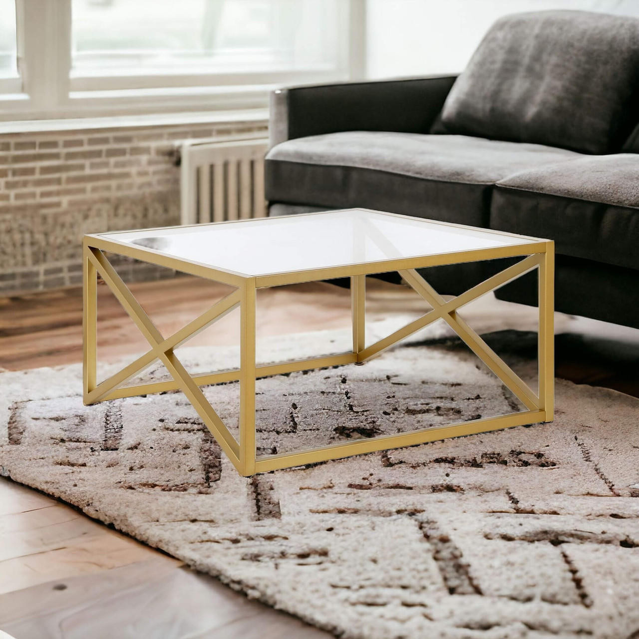 homeroots living room 32" Gold Glass Square Coffee Table 