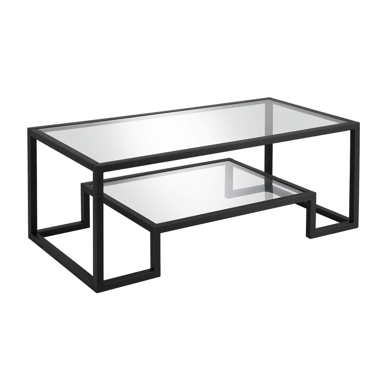 homeroots living room 45" Black Glass Rectangular Coffee Table With Shelf - CP-HMEROOTS-520964 