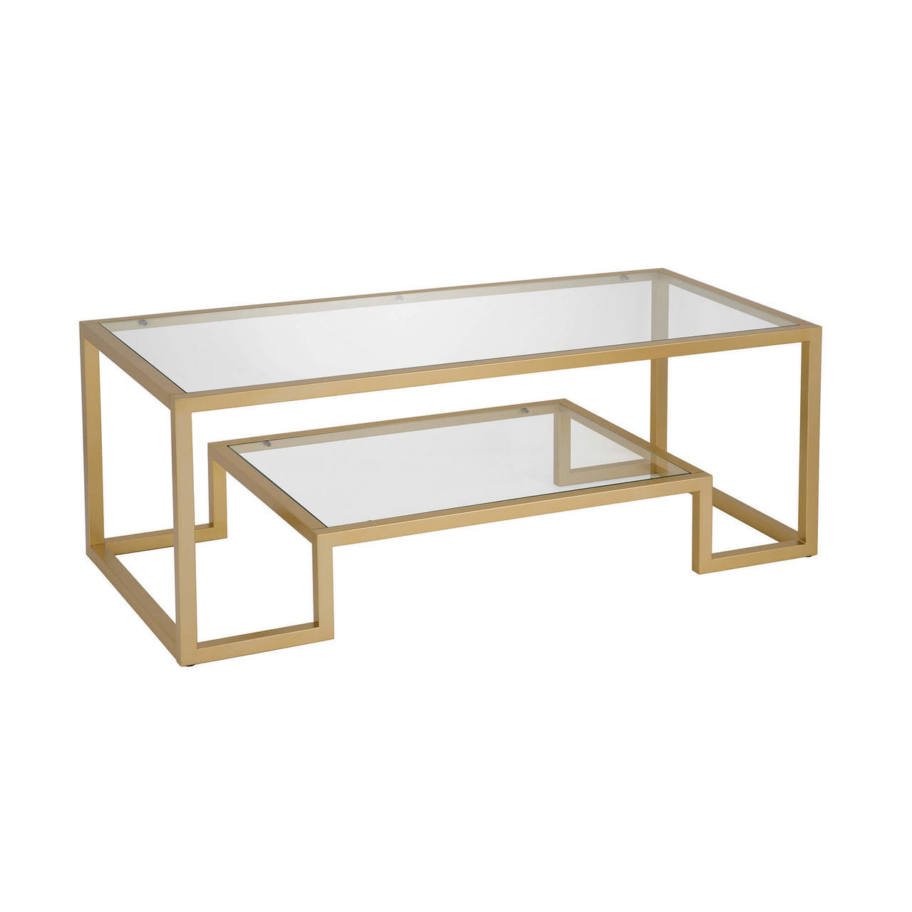 homeroots living room 45" Gold Glass Rectangular Coffee Table With Shelf - CP-HMEROOTS-520965 